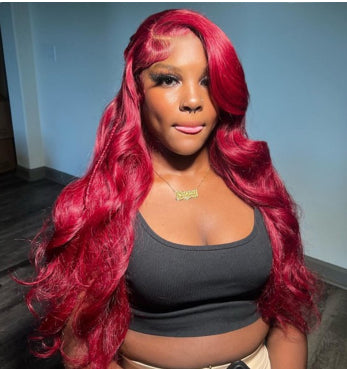 Red Color Body Wave 180% Density 13*4 lace frontal wig
Brazilian hair 28 inches